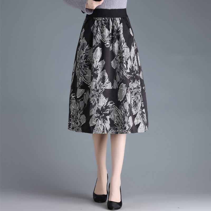 Jacquard Women's New High Waist A- Line Bud Skirt