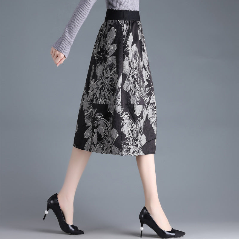 Jacquard Women's New High Waist A- Line Bud Skirt