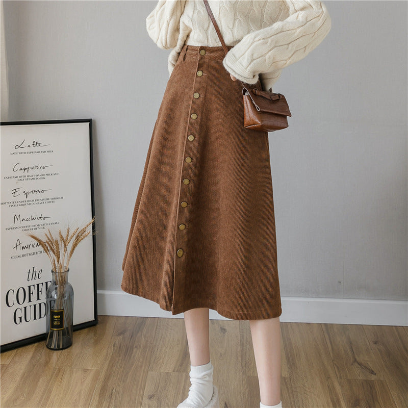 Corduroy Retro Fashion A- Line Dress Midi Skirt