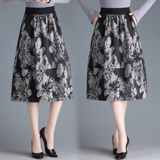 Jacquard Women's New High Waist A- Line Bud Skirt