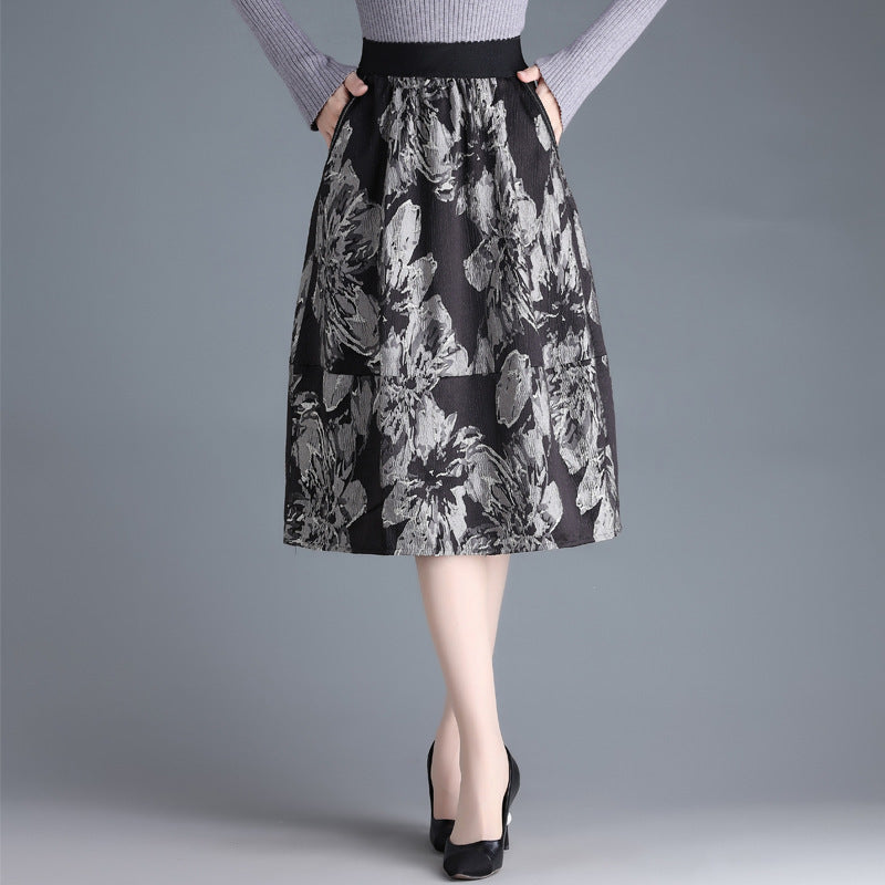 Jacquard Women's New High Waist A- Line Bud Skirt