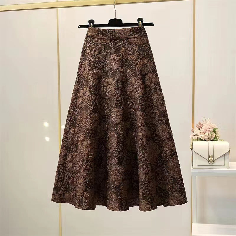 High Waist Hollow-out Floral Large Swing Umbrella Skirt